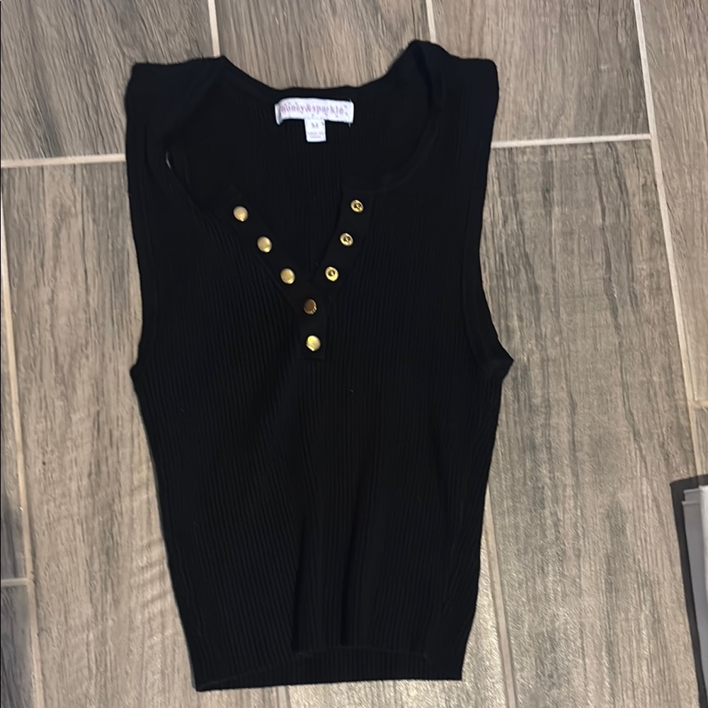 Chic Black Tank Top with Gold Accents